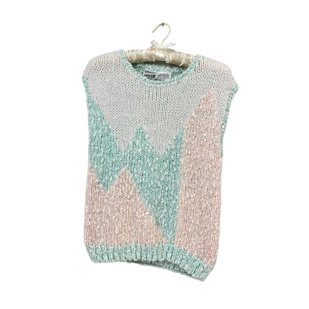 Vintage 80s Pastel Geometric Sweater Vest Medium On Cue Spring Fairykei